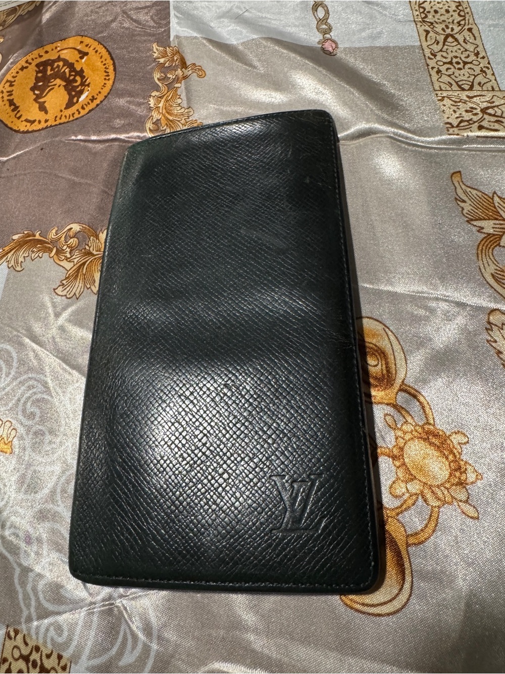 Louis Vuitton Green Taiga Leather Long Wallet with Embossed LV